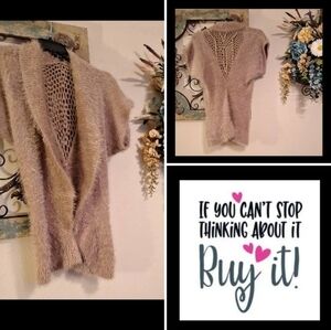 Lily Women's Cardigan with Open Knit Back in Tan.  NWOT Size Large